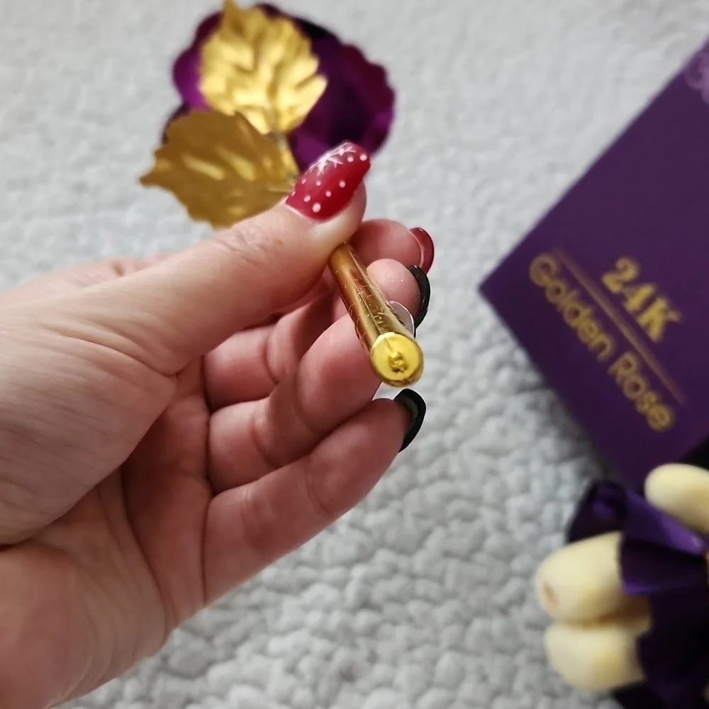 Vintage 90's 24K purple long stem rose, and I love You tiny teddy bear Romantic